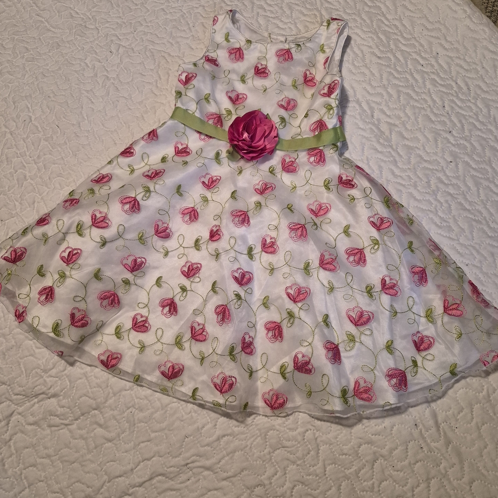 Floral Pink and Green Kids Dress
